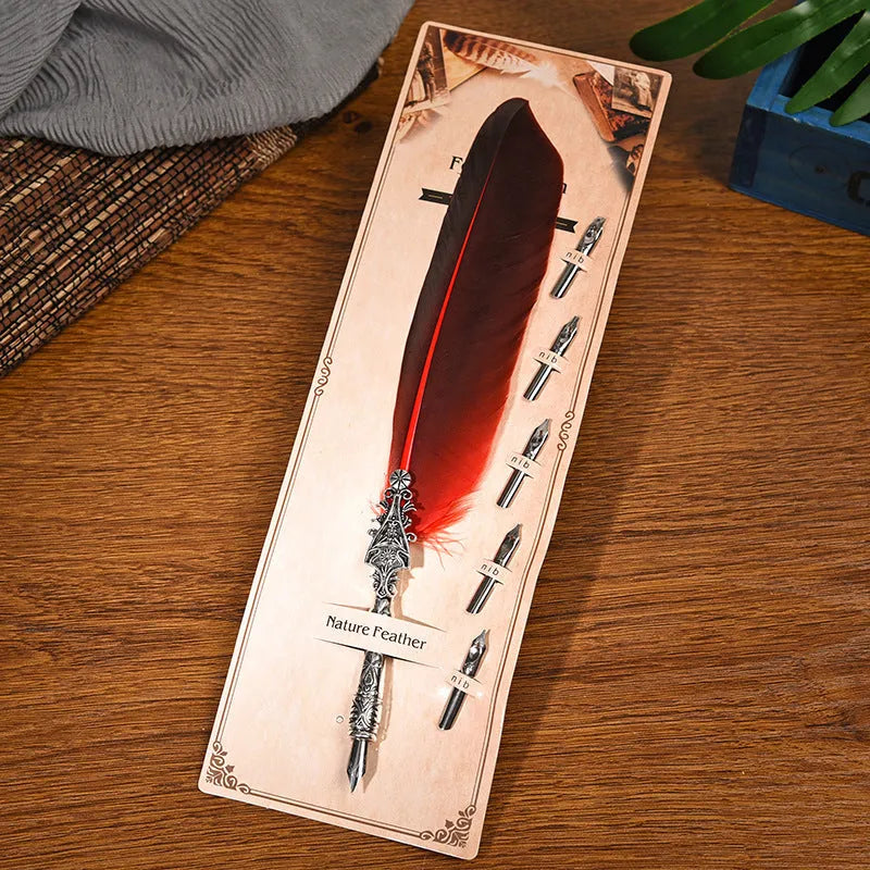 Vintage feather dipped water fountain pen with zinc alloy shell in multiple colour options