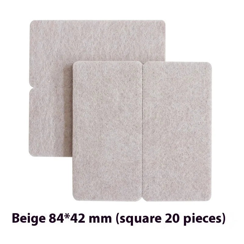 Beige plastic furniture leg stoppers set showing round and square protectors in five size variations