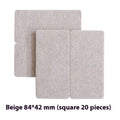 Beige plastic furniture leg stoppers set showing round and square protectors in five size variations
