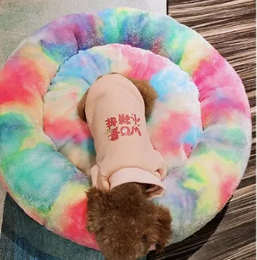 Cotton pet rainbow nest bed, round cat and small dog bed, sizes S 35cm to XL 65cm