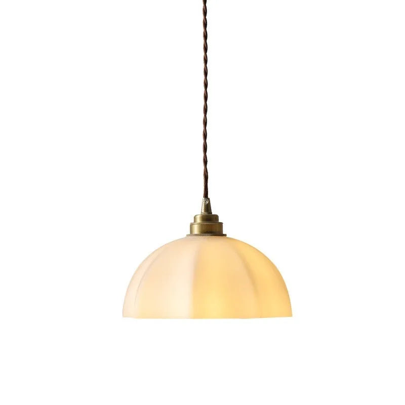 Chinese style brass bedside droplight with copper glass shade and four light colour options