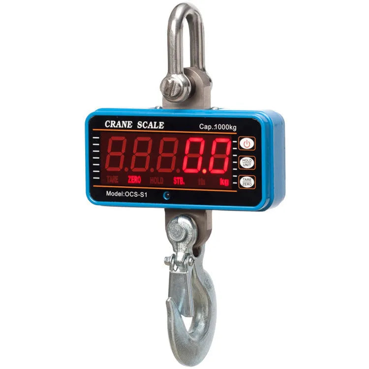Orange electronic crane scale with digital display for industrial weighing up to 500 kg