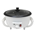 White oblate coffee bean roasting machine with 750g capacity and 225mm base