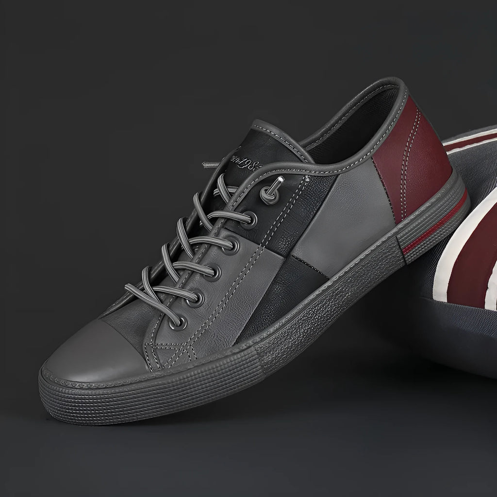 Men's flat heel leather shoes with round toe and elastic band in colour matching designs