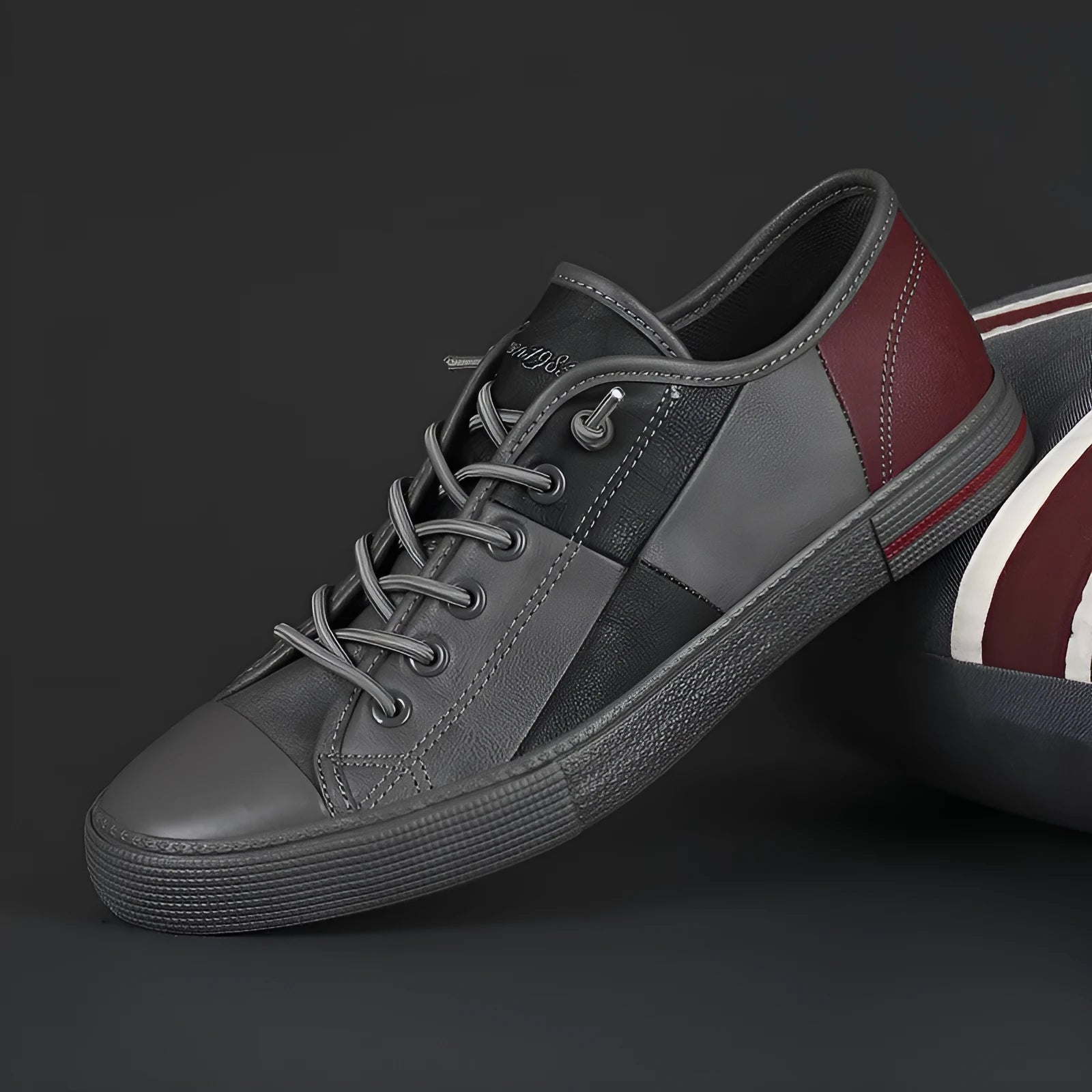 Men's flat heel leather shoes with round toe and elastic band in colour matching designs