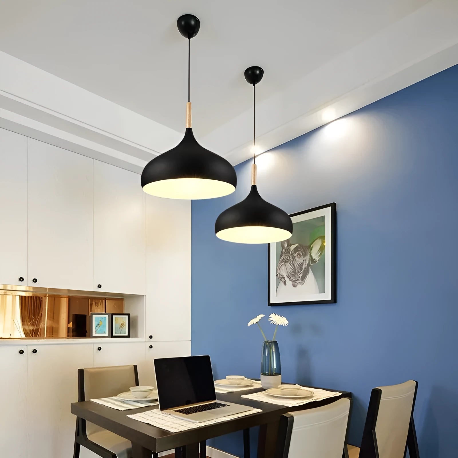 Modern zinc alloy single-head pendant light with adjustable cord, shown in a selection of colours.