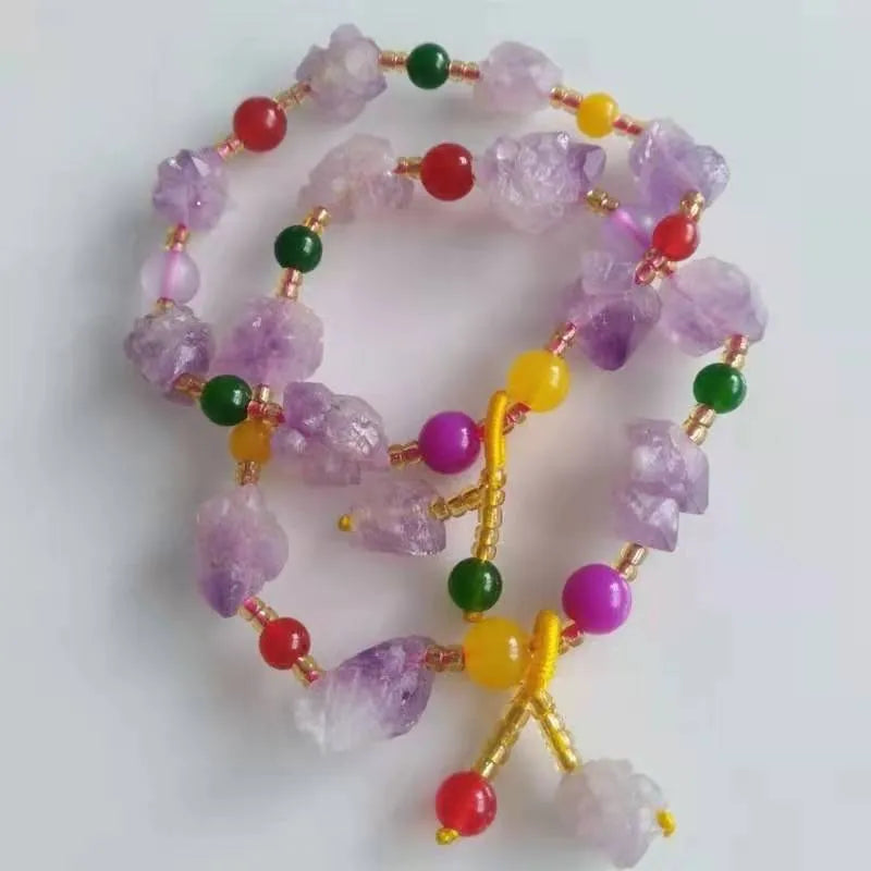 Natural shaped amethyst bead bracelet with fu character charm for women's romantic jewellery