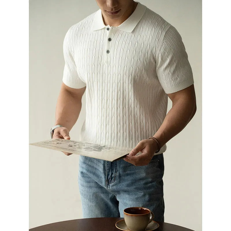 Men's khaki short sleeve business commute top with polyester blend fabric