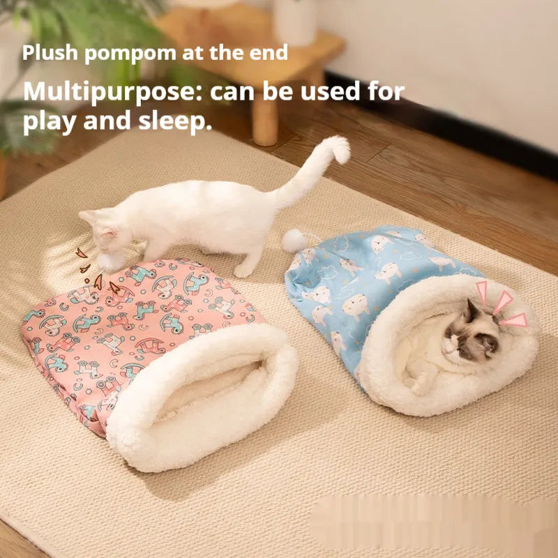 Cat sleeping bag nest measuring 50x40cm with flannel lining and removable cover