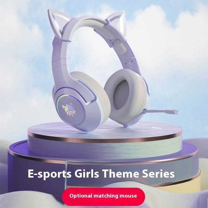 White and purple mechanical keyboard and mouse set with RGB backlight and gaming headset