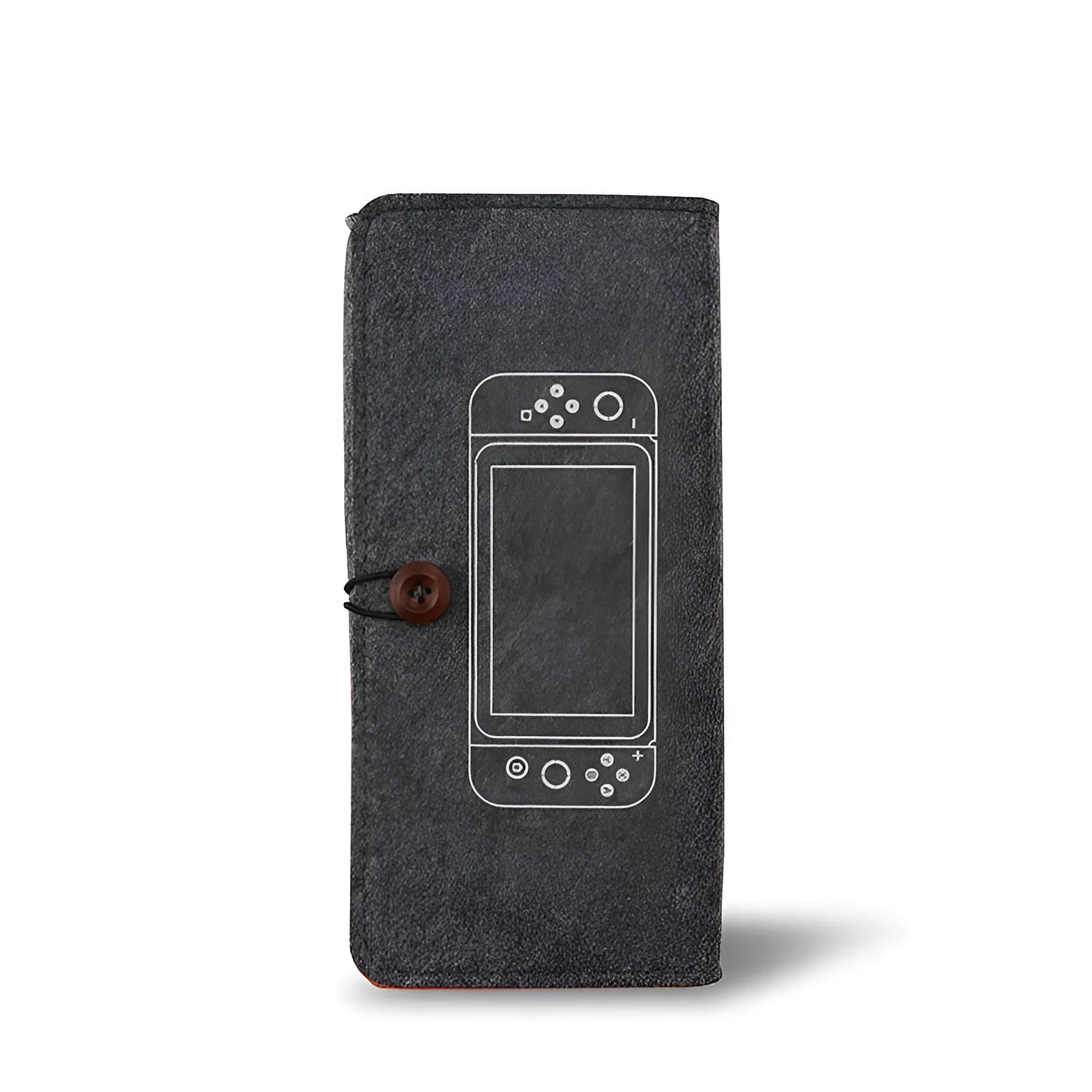 Black felt Nintendo Switch carrying pouch with game card slots and double compartments.