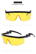 One-piece sports sunglasses with lightning bolt temple legs and polycarbonate lenses
