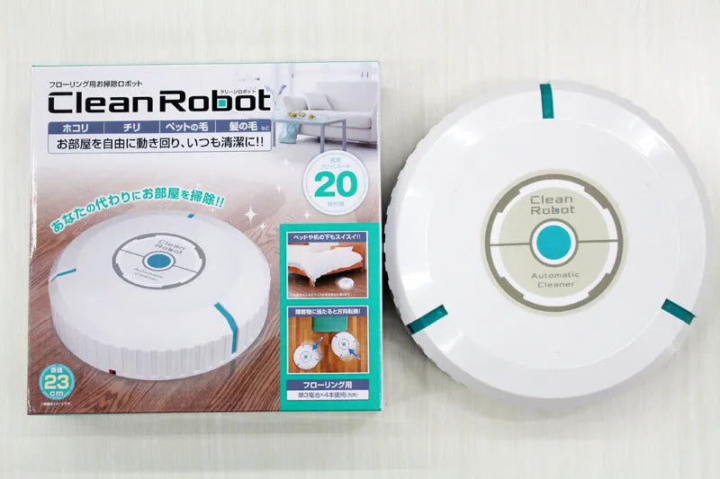 Black and white AC robot vacuum cleaner on wooden floor