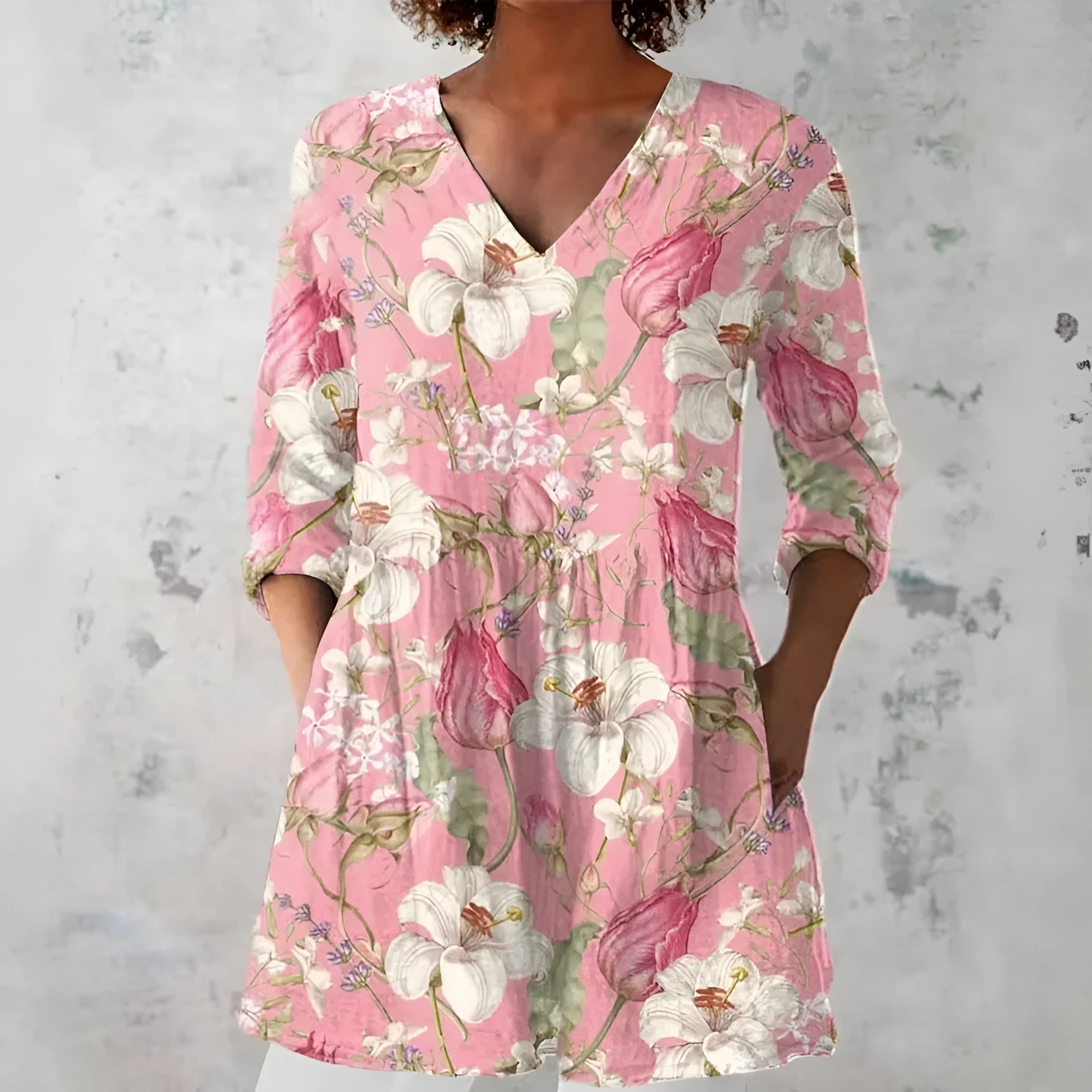 Women's retro style slim fit long sleeved top with a digital printed pattern.