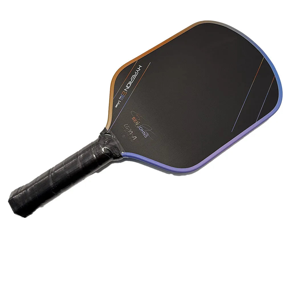 Aurora Multicolor Hyperion 3s pickleball racket with matte carbon fiber finish showing its dimensions.