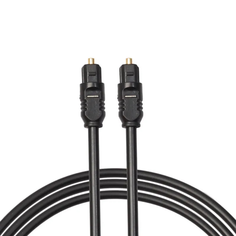 Black Toslink fibre optic audio cable with square connectors, 2 metre length