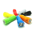 Dual USB car charger with blue LED indicator light and piano paint finish