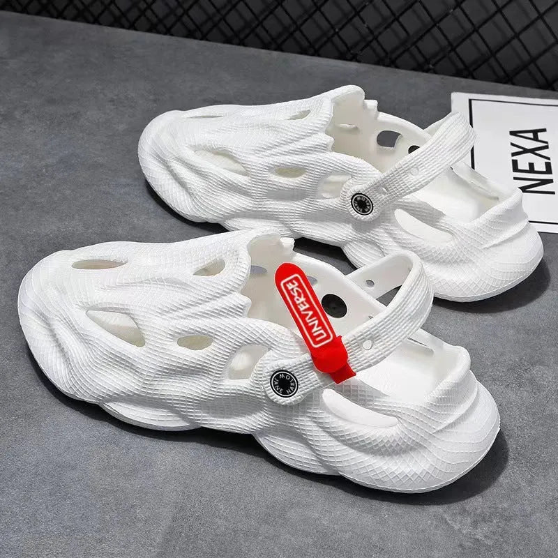 Coconut EVA closed toe slippers in grey colour showing hole pattern design and Korean style