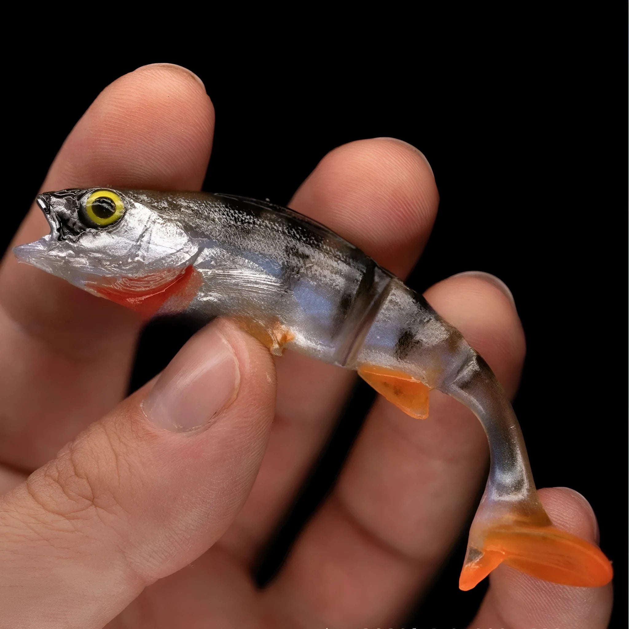 Soft T tail fishing lure with fish colour pattern for sea fishing and catfish