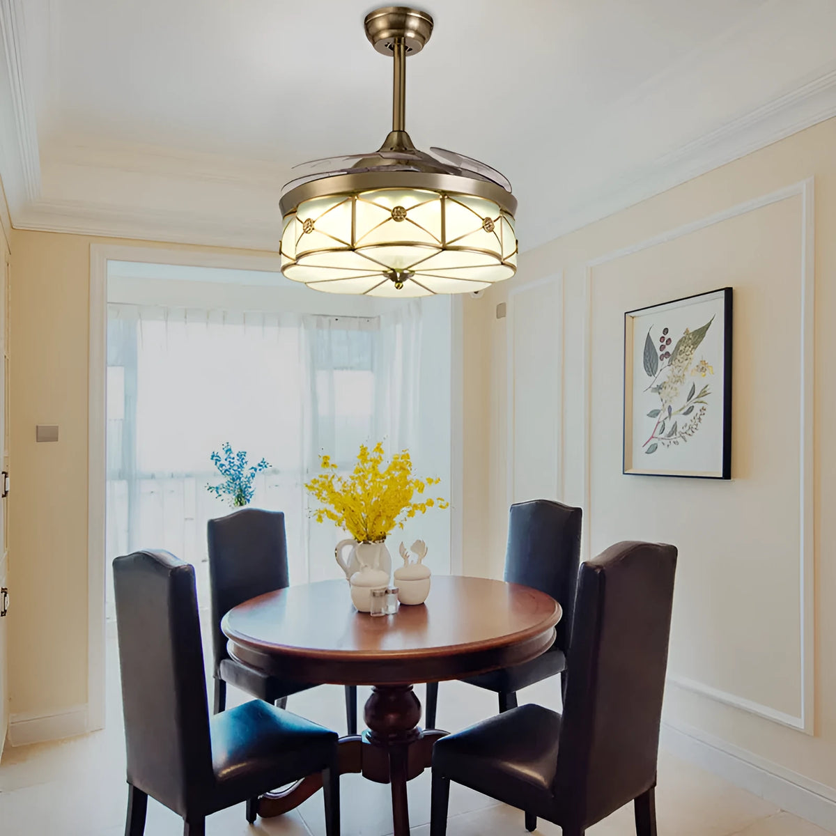 42 inch gold ceiling fan light with remote control and invisible blades for living rooms