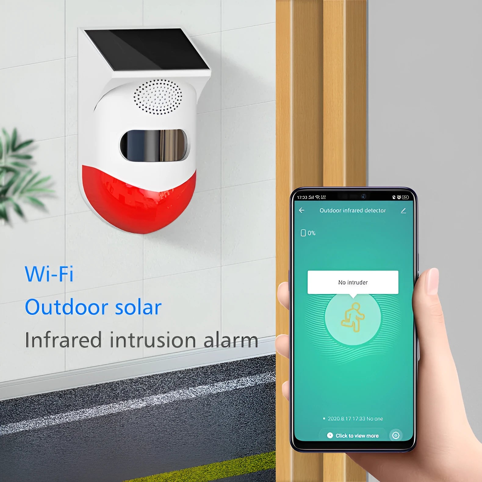 Solar-powered infrared security alarm with GSM and WiFi connectivity for outdoor installation