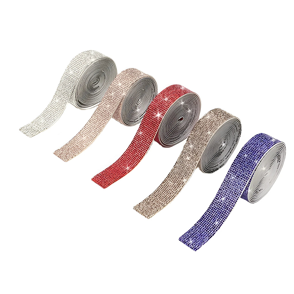 A long strip of electroplated glass self-adhesive water drill for clothing decoration in white and AB colour.