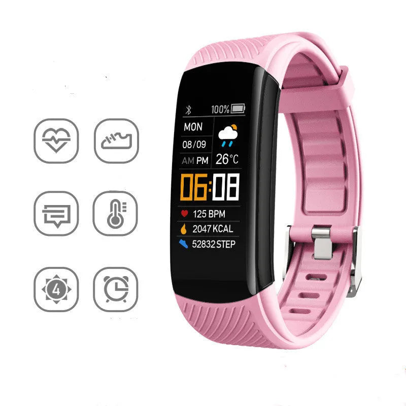 Waterproof silicone pedometer bracelet with touch screen display in multiple colour options