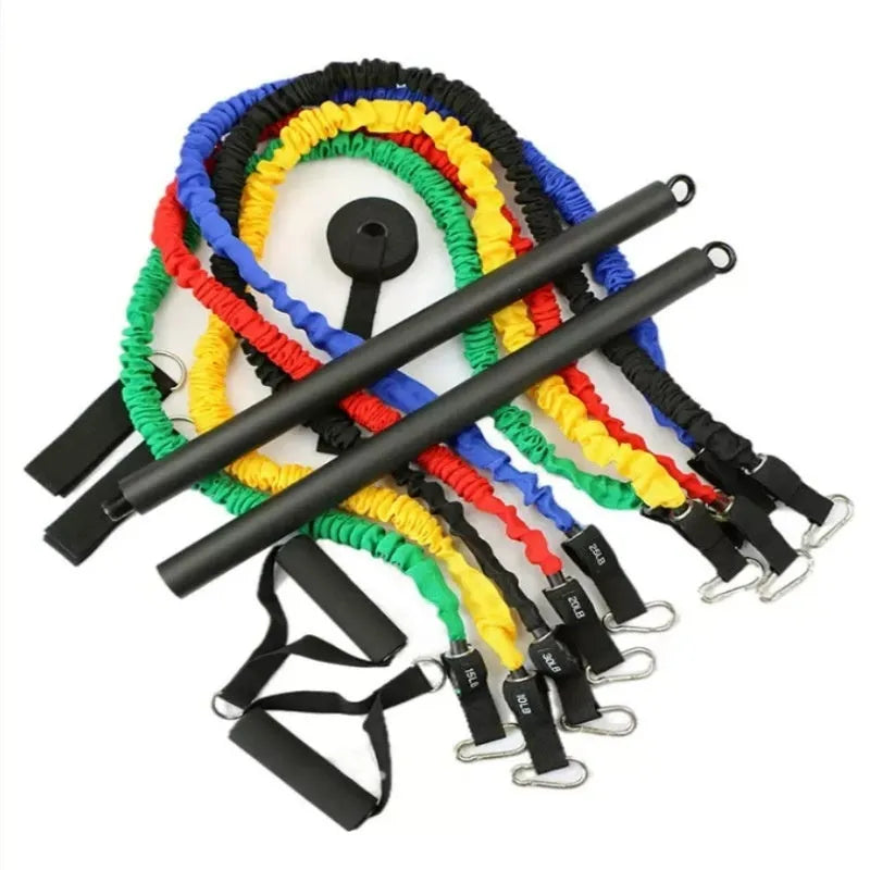 Two-segment push and pull fitness rod with integrated rope for resistance training