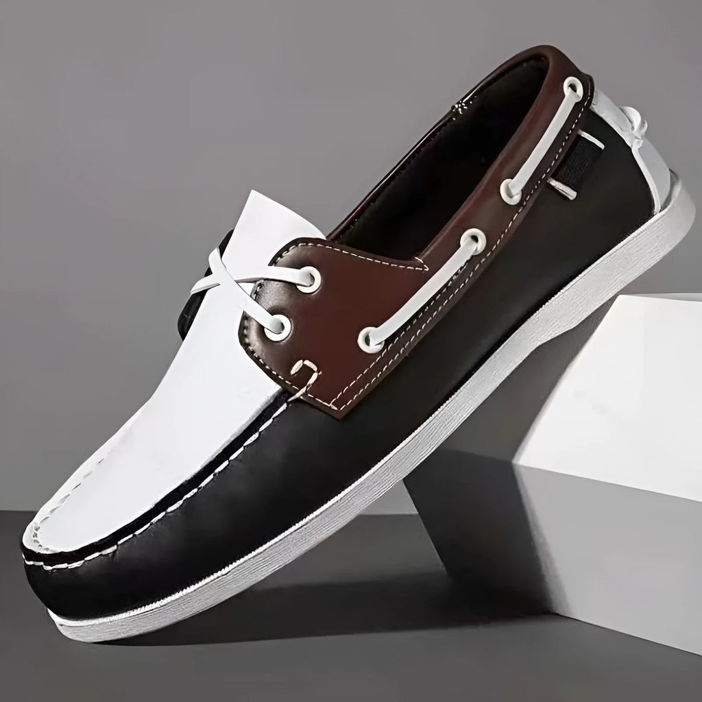 Men's British style casual shoes with flat heel and round toe in artificial PU material