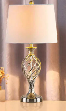 Touch sensor dimmable bedside table lamp with USB charging socket in European style alloy construction