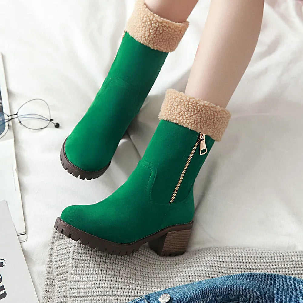 A pair of snow boots with a rubber sole and plush lining in one of four colour options.