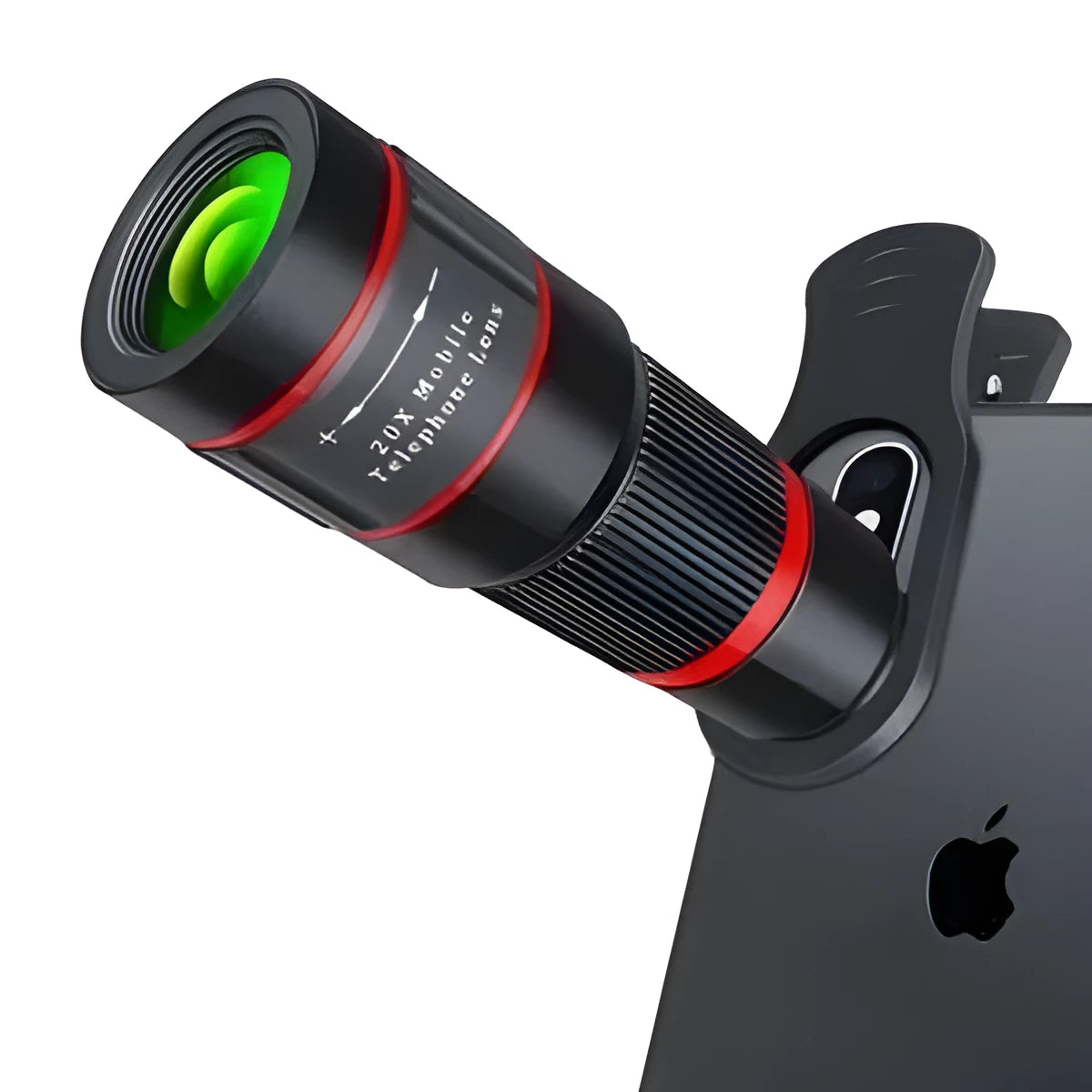 20x magnification mobile phone telescope with universal clip attachment on a smartphone