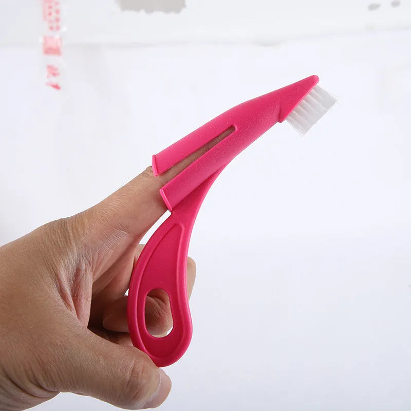 Red and white pet finger toothbrush for dog and cat dental cleaning with silicone bristles