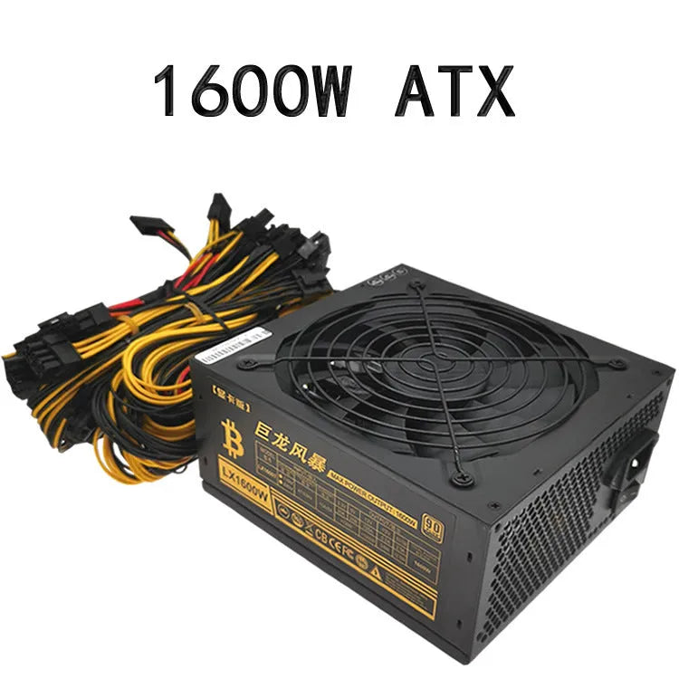 Black ATX server power supply unit with multiple cable connectors for high-wattage computing systems