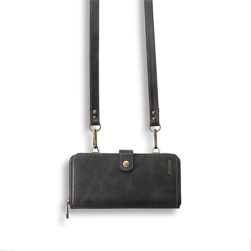 Detachable wallet backpack phone case with leather flip cover for iPhone and Samsung devices