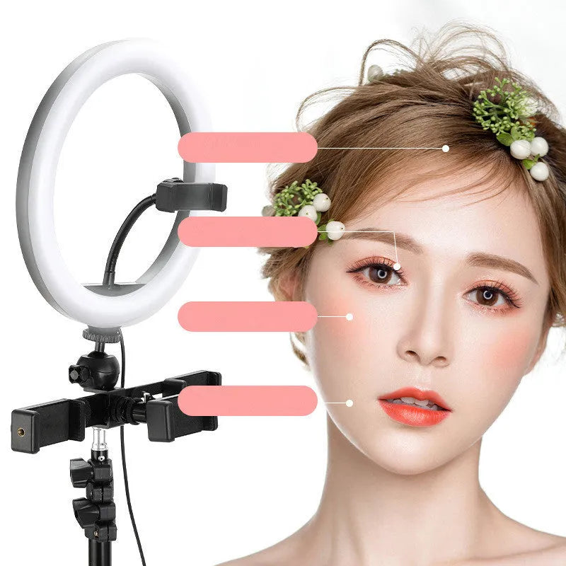 10-inch circular ring selfie light with adjustable metal bracket for smartphone photography