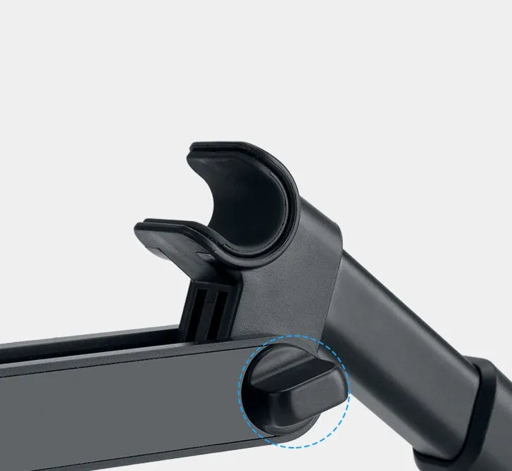 Black universal car phone holder with rear seat base mounting for tablets and phones