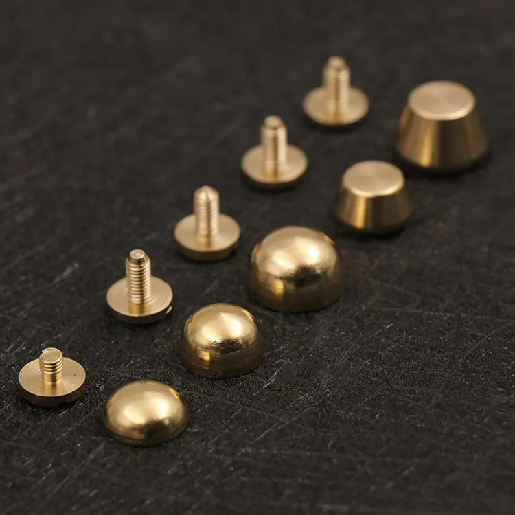 Brass decorative buckles for foot nails in 10mm and 12mm sizes with round and geometric shapes