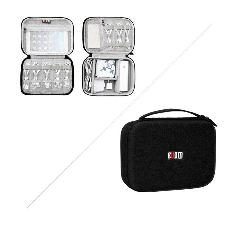 Black and Grey EVA digital storage bag for headphones and electronics accessories.