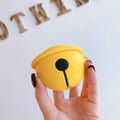 Yellow silicone bell-shaped case for AirPods with metal keychain ring attached