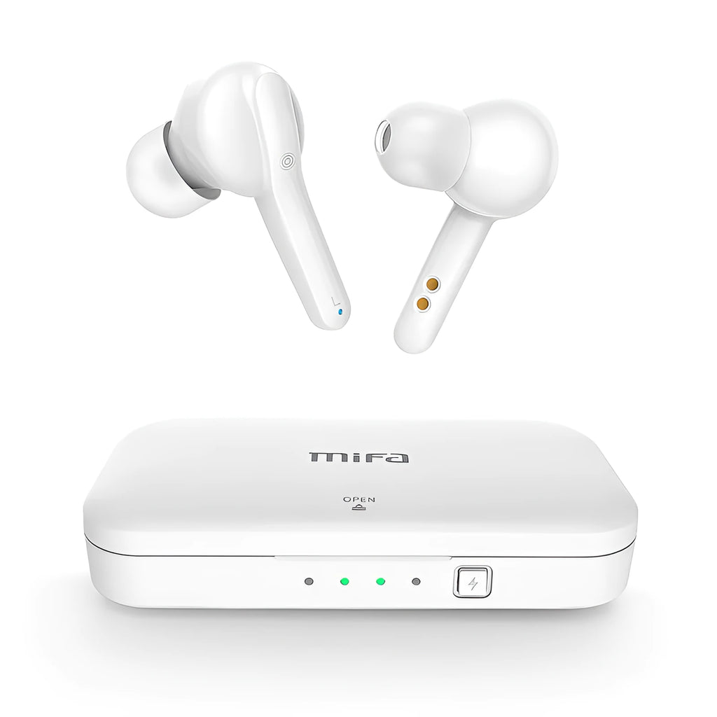 Black and white TWS Bluetooth wireless earbuds with IPX5 waterproof rating