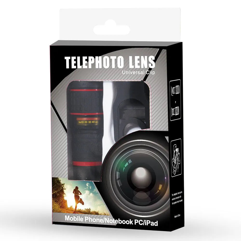 20x magnification mobile phone telescope with universal clip attachment on a smartphone