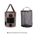 Portable folding fishing bucket in various colours with 25 litre capacity and optional mesh net pocket