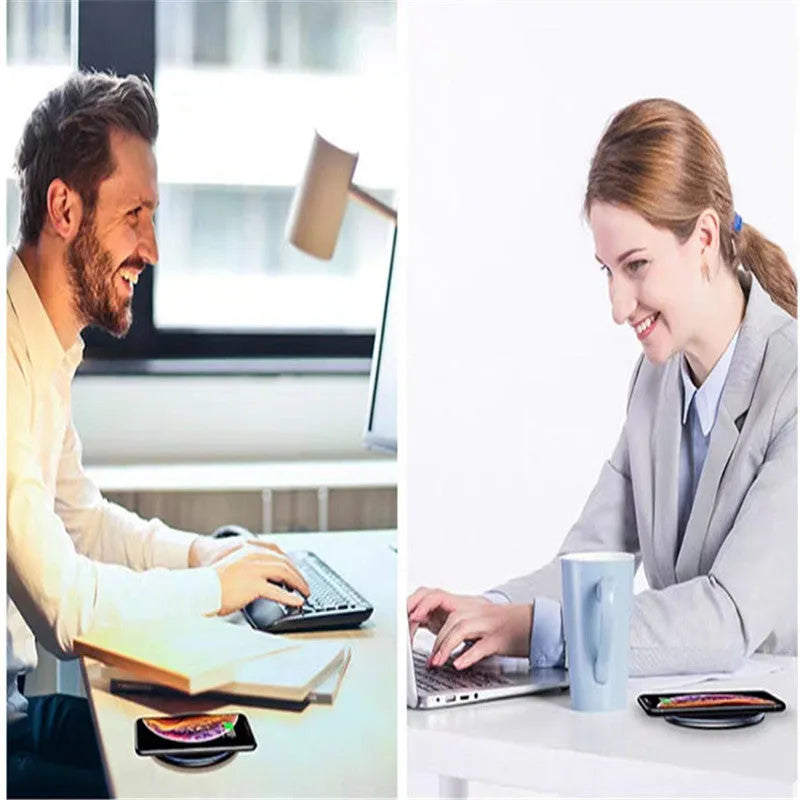 Black aluminium alloy wireless charging pad with LED indicator light