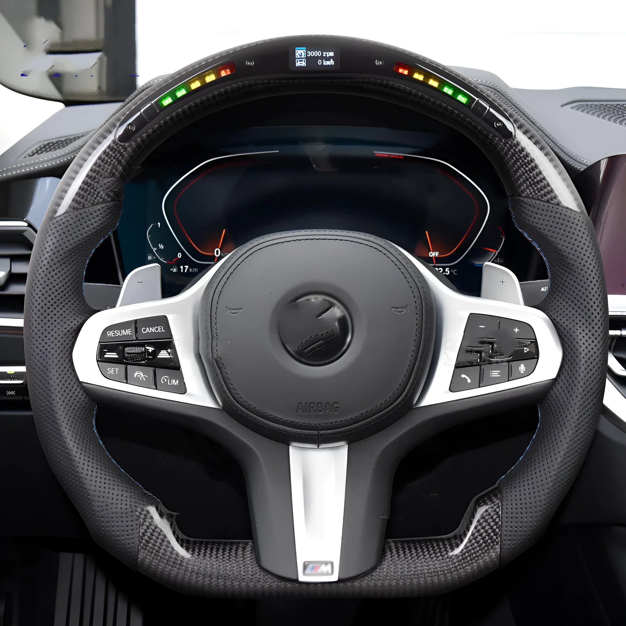 Black carbon fibre BMW steering wheel with LED lighting for X3 X5 models