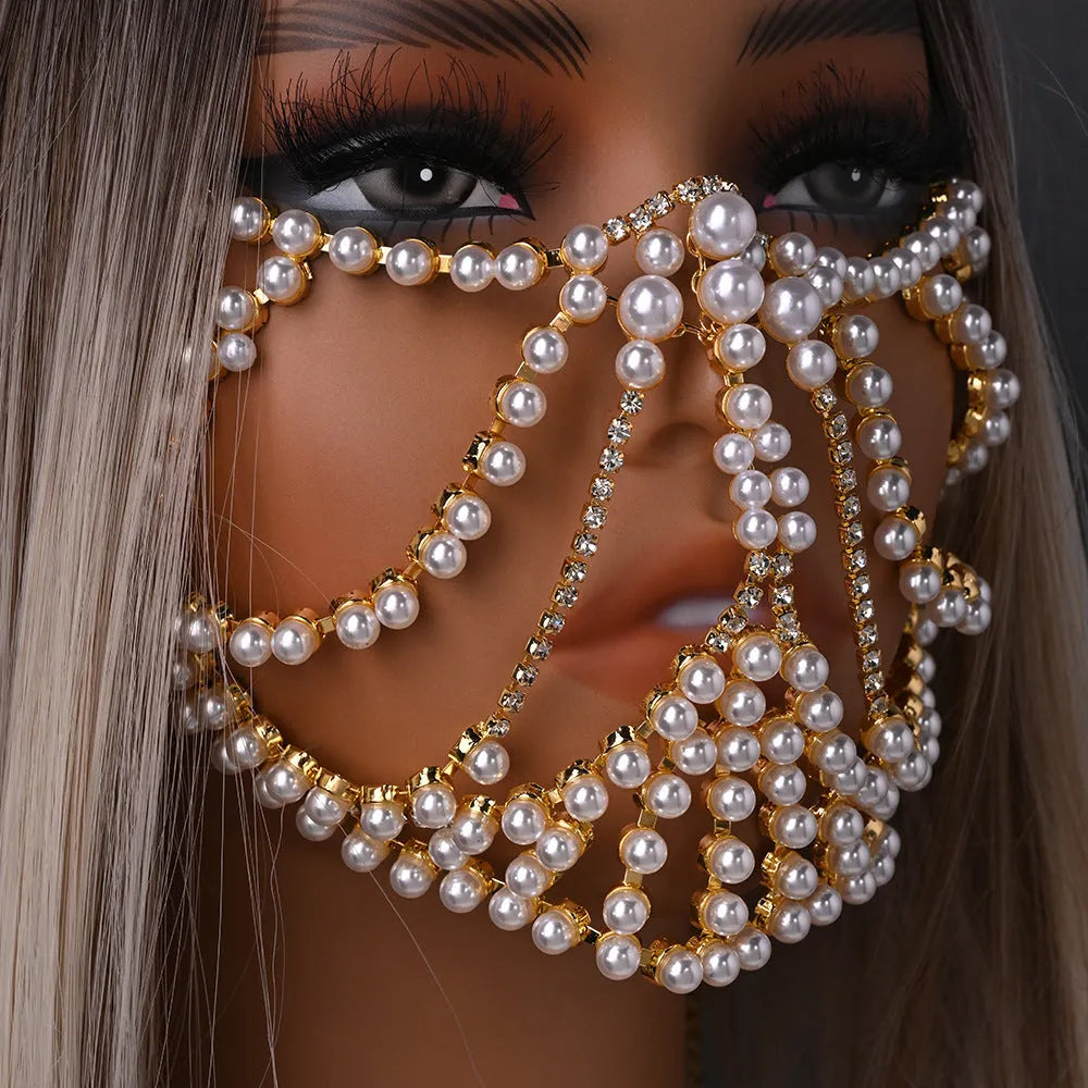 Gold and silver rhinestone geometric party mask with electroplated alloy construction