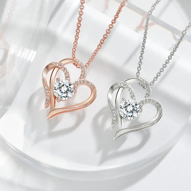 Women's 925 silver heart pendant necklace with gold plating options