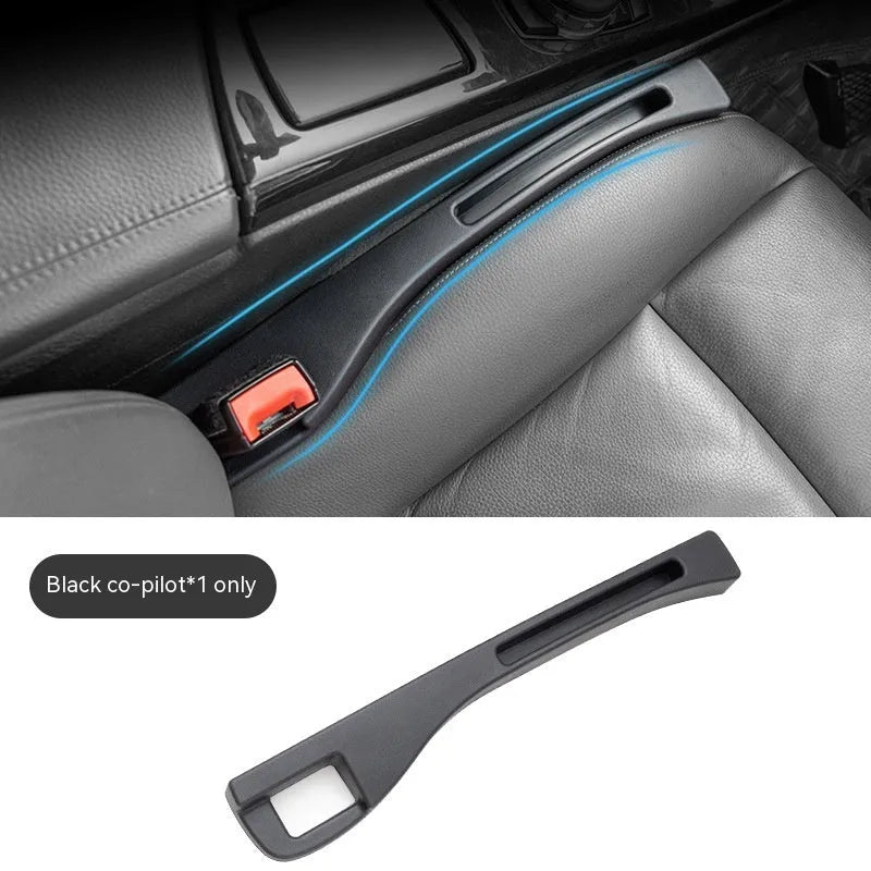 Black and brown plastic car seat gap storage boxes with handles for driver and passenger sides.