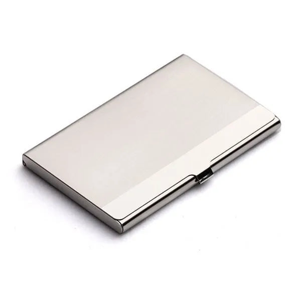 304 stainless steel business card case with laser geometric design measuring 92.5 x 58mm