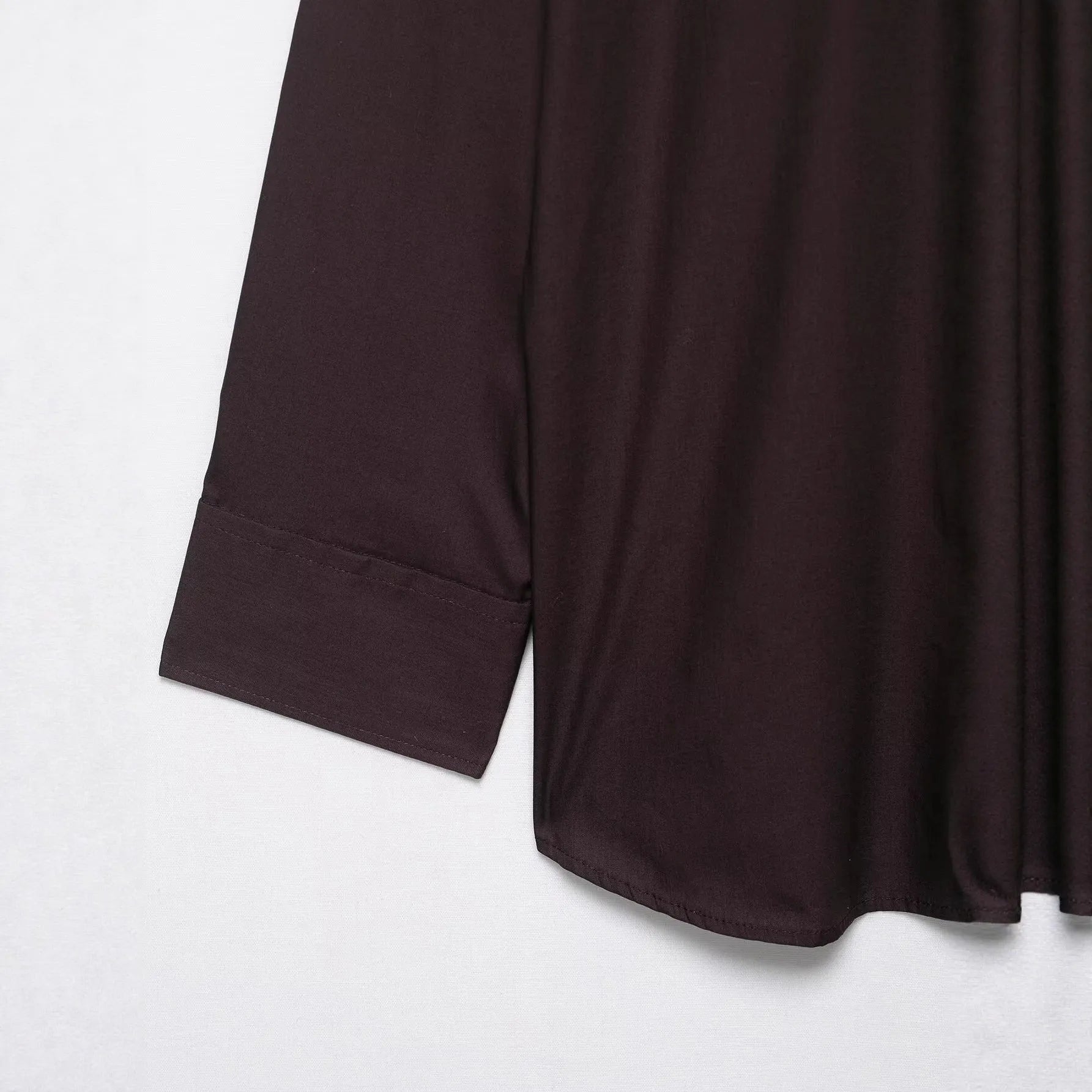 Brown women's polyester poplin shirt with long sleeves and scarf bow tie detail